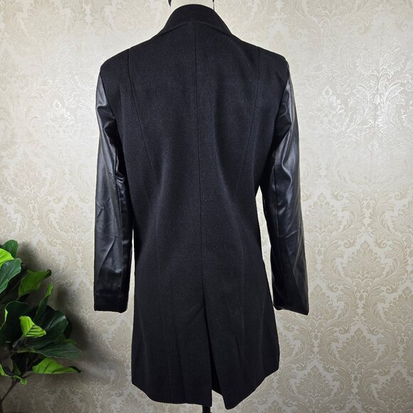 JeyKay Size XL Black Long Length Jacket Faux Leather Sleeves and Trim Pockets - Picture 7 of 11